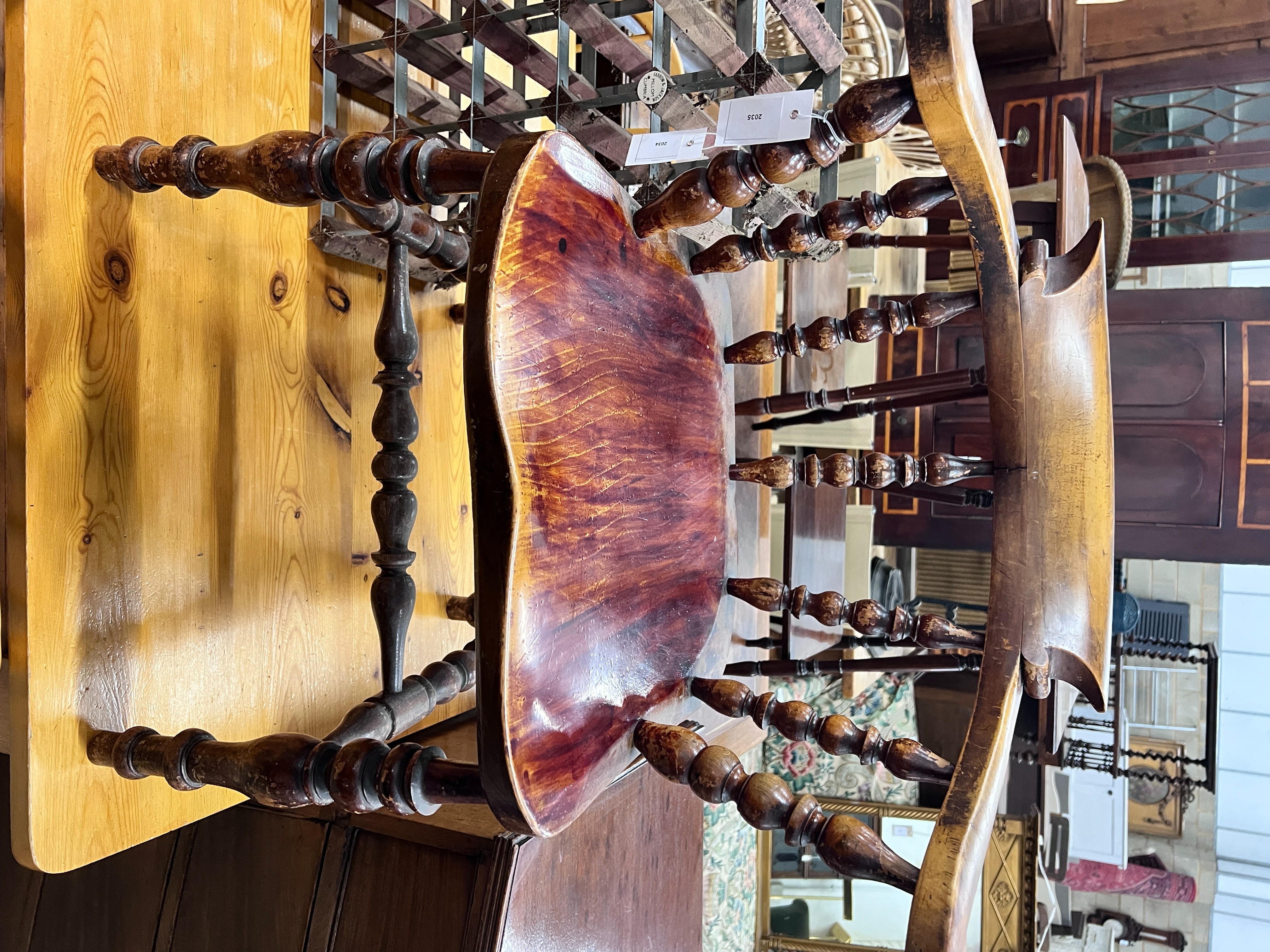 A Victorian elm and beech smoker's bow chair, width 67cm, depth 46cm, height 78cm